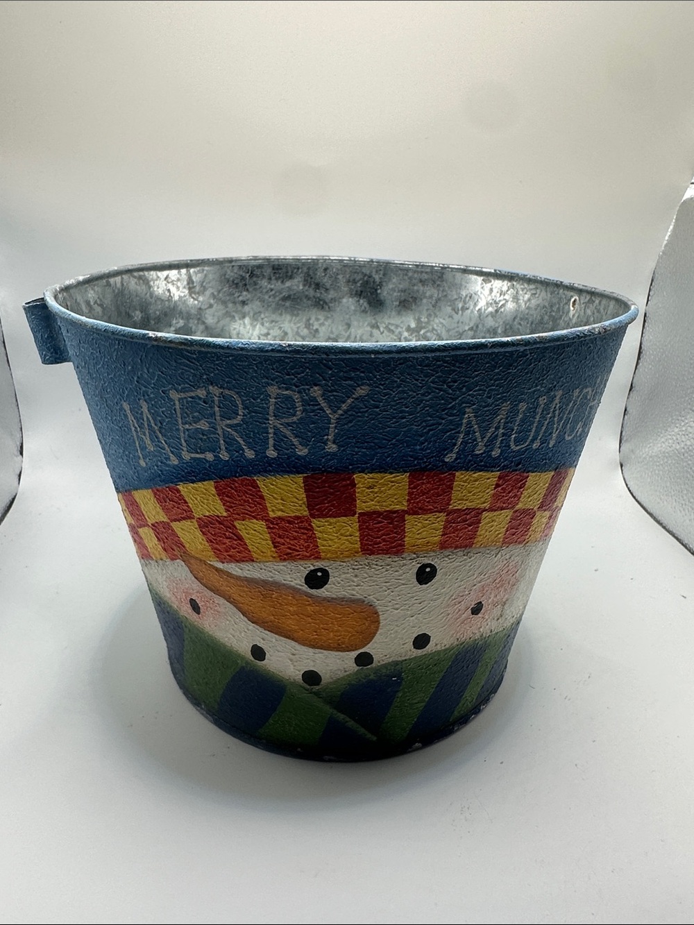Festive Snowman Decorative Bucket - Blue